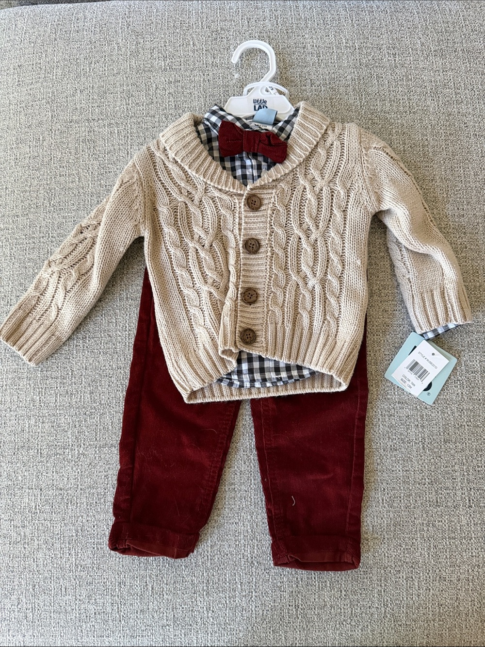 Cable-Knit Cardigan with Burgundy Pants 4 Piece Set